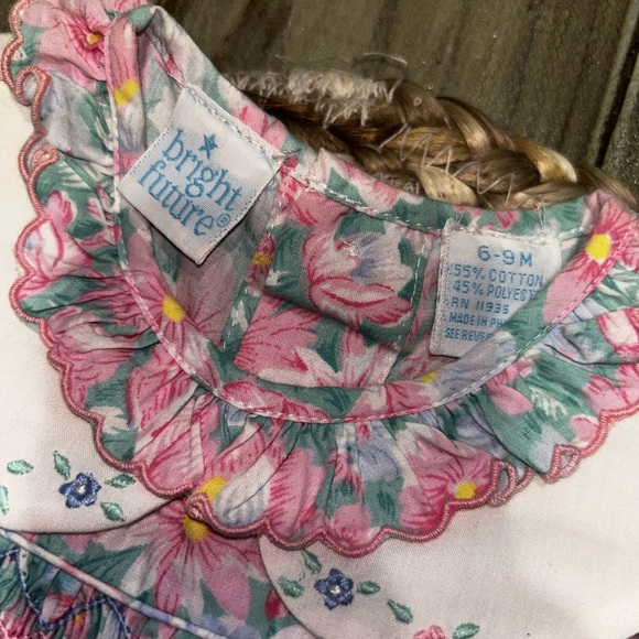 NEW Vintage Bright Future Girls Smocked Floral Romper smocking Dead stock 6-9 M - Picture 4 of 5